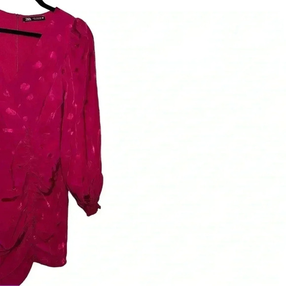 ZARA SHORT PINK FUCHSIA BARBIE POLKA DOT SATIN DRESS BALLOON SLEEVES Small - Picture 4 of 6